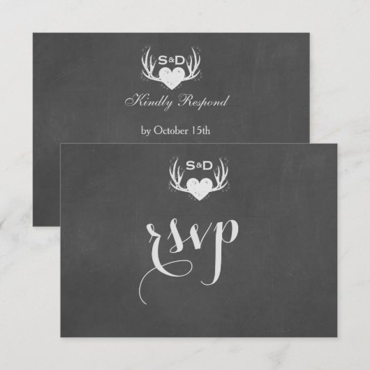 Antlers & Heart Tying the Knot Wedding RSVP Kaartje (Voorkant / Achterkant)