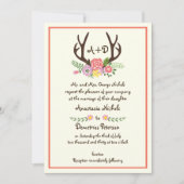 Antlers & koraal bloemen monogram bos bruiloft kaart (Voorkant)