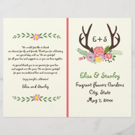 Antlers & koraal bloemen monogram bruiloft program
