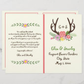 Antlers & koraal bloemen monogram bruiloft program (Voorkant / Achterkant)