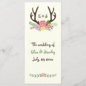 Antlers & koraal, roze bloemen bruiloft programma programmakaart (Voorkant)