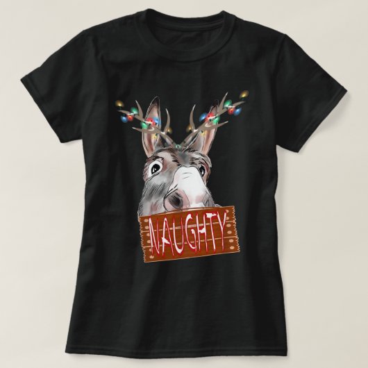 Antlers Lights Naughty Sign Funny Kerstsleutel T-shirt (Design voorkant)