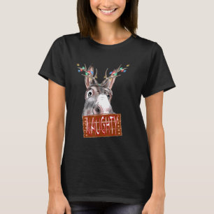 Antlers Lights Ondeugend Teken Kerstmis Ezel T-shirt