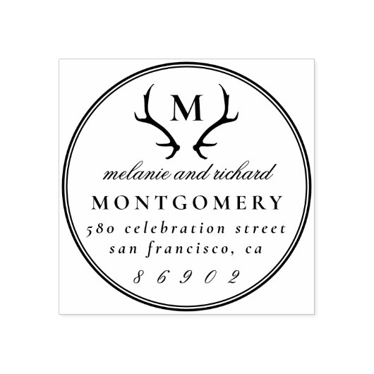 Antlers Monogram Trouwnamen & Retouradres Rubberstempel (Afrduk)