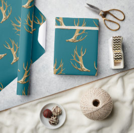 Antlers Pattern Dark Blauwgroen Blue Masculine Gif Cadeaupapier