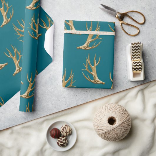 Antlers Pattern Dark Blauwgroen Blue Masculine Gif Cadeaupapier (Crafts)