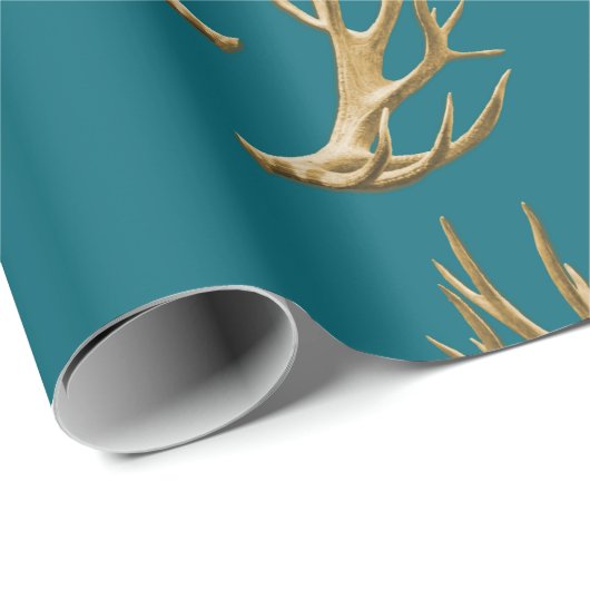 Antlers Pattern Dark Blauwgroen Blue Masculine Gif Cadeaupapier (Rol Hoek)