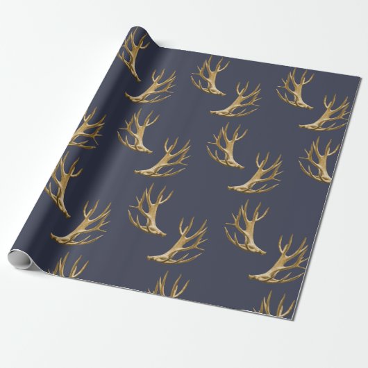 Antlers Pattern Dark Blue Masculine Gift Cadeaupapier (Uitgerold)
