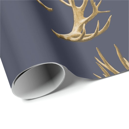 Antlers Pattern Dark Blue Masculine Gift Cadeaupapier (Rol Hoek)