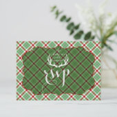 Antlers Rood Groen Geruit Huwelijk RSVP (Staand voorkant)