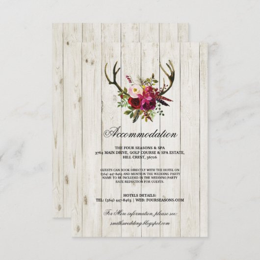 Antlers Rustic Accommodation Wood Wedding Cards Informatiekaartje (Voorkant / Achterkant)