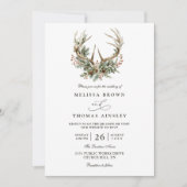 Antlers Rustic Floral Greenery QR Code Wedding Kaart (Voorkant)