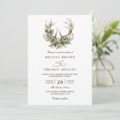 Antlers Rustic Floral Greenery QR Code Wedding Kaart (Staand voorkant)