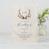 Antlers Rustic Wood Boho Wedding Kaart (Staand voorkant)