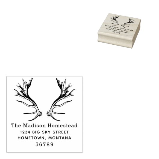 Antlers rustiek adres rubberen stempel (Gestempeld)