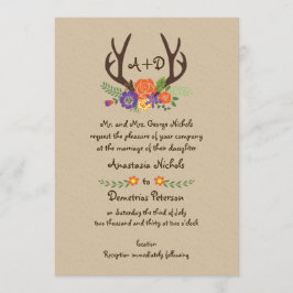 Antlers & sinaasappel bloemen monogram bos bruilof kaart