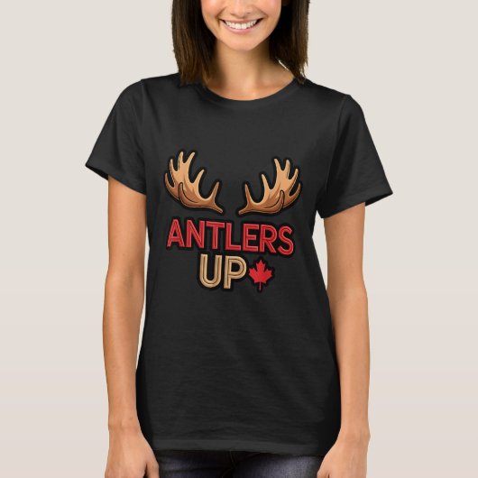 Antlers Up Canadian Pride Funny Canada Flag Moose T-shirt (Voorkant)
