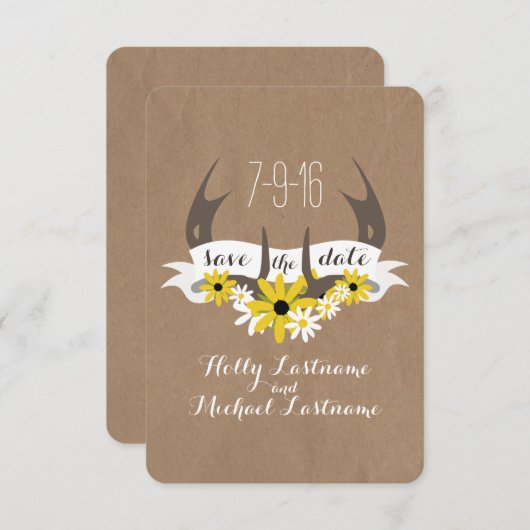 Antlers + Wildblokkarton Geïnspireerde bewaardatum Save The Date (Voorkant / Achterkant)