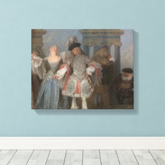 Antoine Watteau - de Franse Comedians Canvas Afdruk (Insitu (Houten vloer))