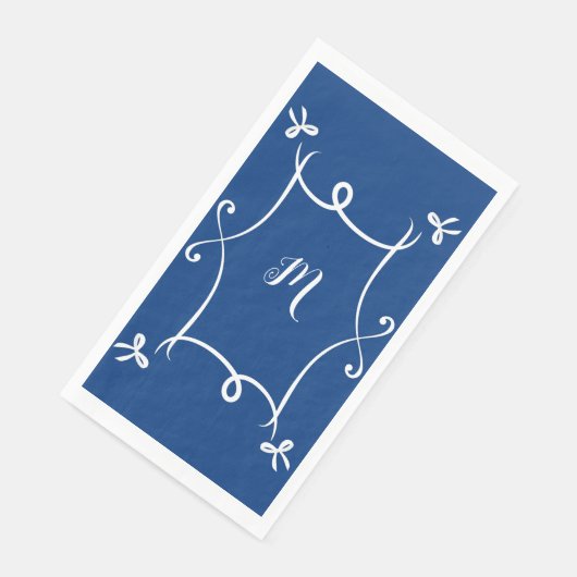 Antoinette Navy Blue Elegant Emblem Filigree Servet (Hoek)