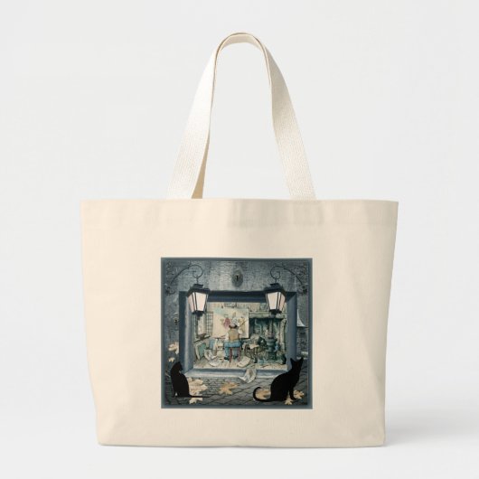 ANTON PIEK ontwerp met donkerblauwe stang Grote Tote Bag (Voorkant)