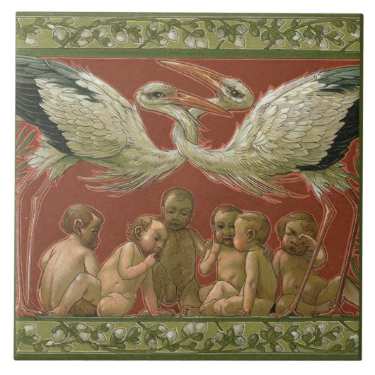 Anton Seder's Tender Storks Art Nouveau Wall Tegeltje (Voorkant)