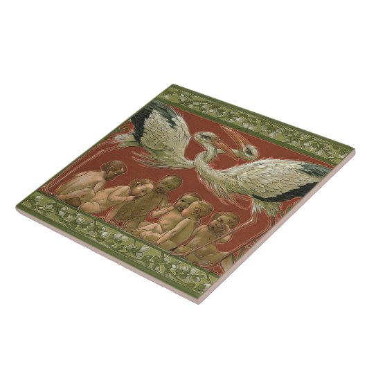 Anton Seder's Tender Storks Art Nouveau Wall Tegeltje (Zijkant)