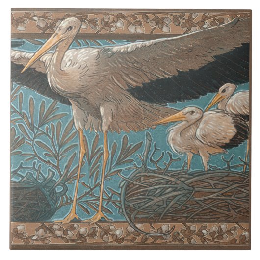Anton Seder's Tender Storks Art Nouveau Wall Tegeltje (Voorkant)