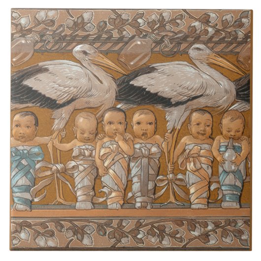 Anton Seder's Tender Storks Art Nouveau Wall Tegeltje (Voorkant)