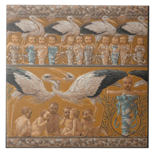 Anton Seder's Tender Storks Art Nouveau Wall Tegeltje (Voorkant)