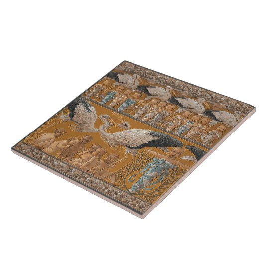 Anton Seder's Tender Storks Art Nouveau Wall Tegeltje (Zijkant)