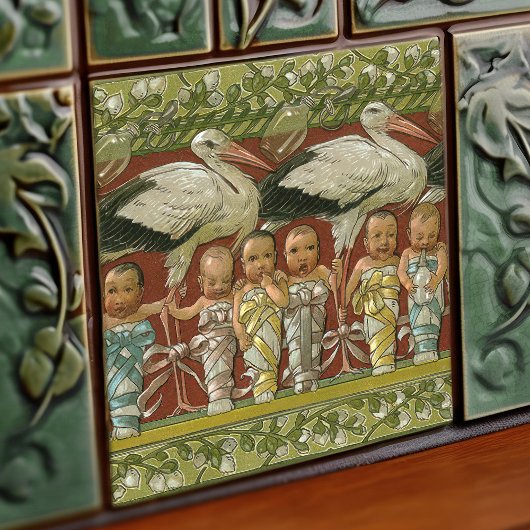 Anton Seder's Tender Storks Art Nouveau Wall Tegeltje