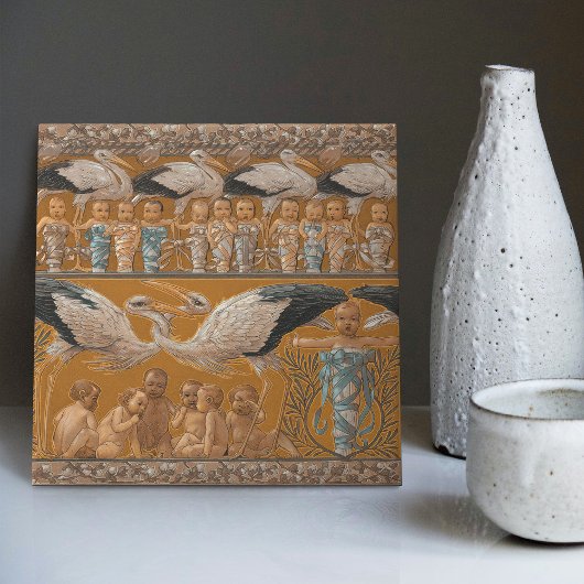 Anton Seder's Tender Storks Art Nouveau Wall Tegeltje