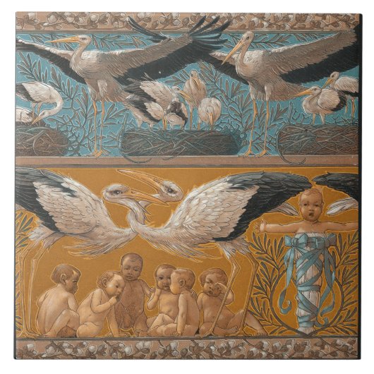 Anton Seder's Tender Storks Art Nouveau Wall Tegeltje (Voorkant)