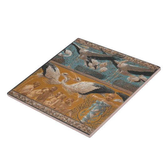 Anton Seder's Tender Storks Art Nouveau Wall Tegeltje (Zijkant)