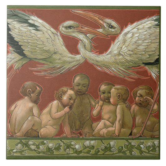 Anton Seder's Tender Storks Art Nouveau Wall Tegeltje (Voorkant)