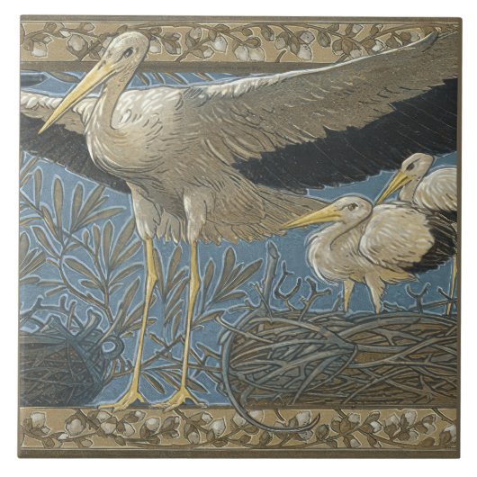 Anton Seder's Tender Storks Art Nouveau Wall Tegeltje (Voorkant)