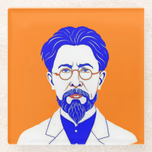 Anton Tsjechov Portret - Grafische illustratie Glazen Onderzetter
