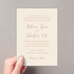 Antonia Earthy Neutrals Elegant Wedding Acryl Uitnodigingen<br><div class="desc">Elegante huwelijksuitnodigingen met een eenvoudig ontwerp met script- en serif-lettertypen.</div>