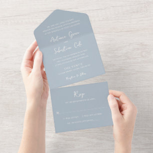 Antonia Poeder Blauw Elegant Huwelijk All In One Uitnodiging