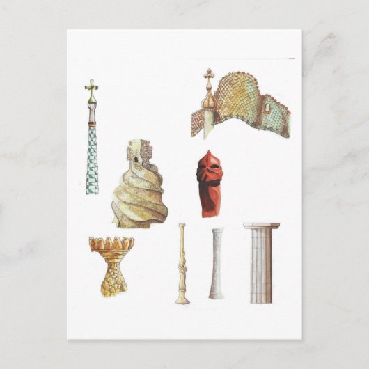 Antonio Gaudi. Barcelona. Spanje. Architecturaal Briefkaart (Voorkant)