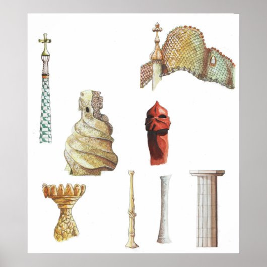 Antonio Gaudi. Barcelona. Spanje. Architecturaal Poster (Voorkant)