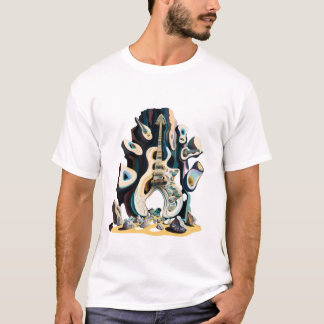 Antonio Gaudi gestileerde schilderij, rockband muz T-shirt