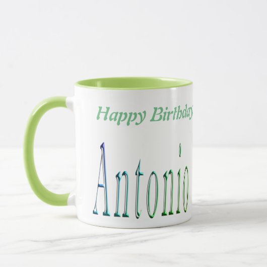 Antonio, Happy Birthday Logo, Green Combo Mok (Links)