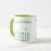 Antonio, Happy Birthday Logo, Green Combo Mok (Voorkant links)