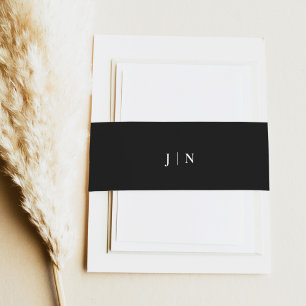ANTORA Modern Minimalist Black Monogram Weddenscha Uitnodigingen Wikkel