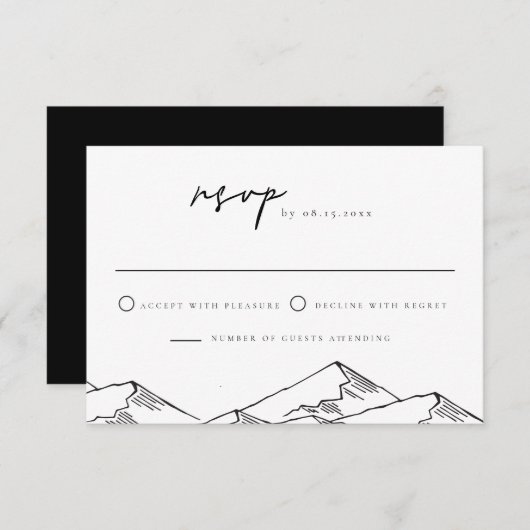 ANTORA Modern Mountain Sketch RSVP Briefkaart (Voorkant / Achterkant)