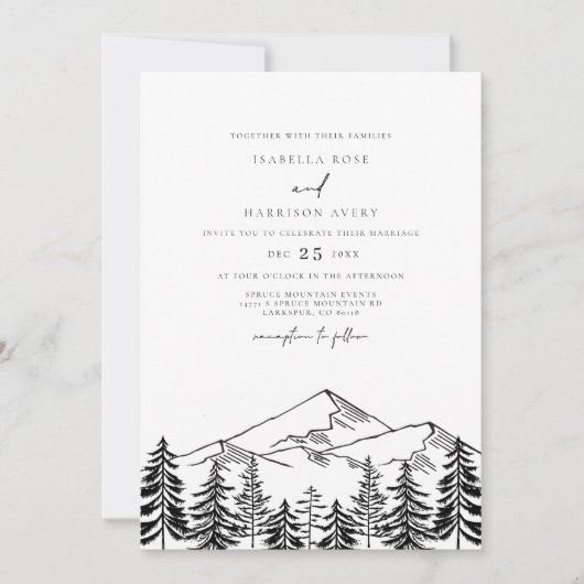 ANTORA Modern Zwart Witte Pine Berg Huwelijk Kaart (Voorkant)