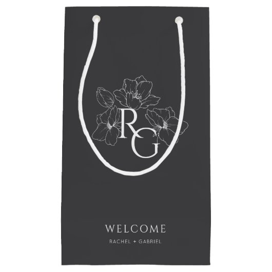 Antraciet | Chic Monogram Welkom Trouwcadeau Tas Klein Cadeauzakje (Voorkant)
