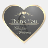 Antraciet en gouden rand monogram Schattig Dank je Hart Sticker (Voorkant)